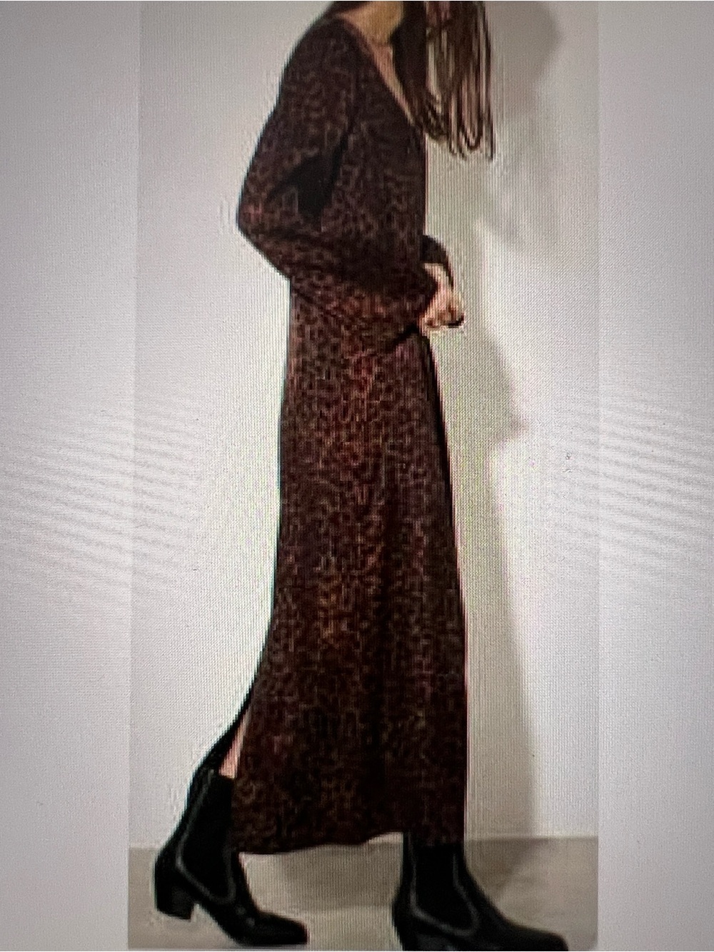 Mara Hoffman Brown and Black Leopard Print V-Neck Long Sleeve Dress